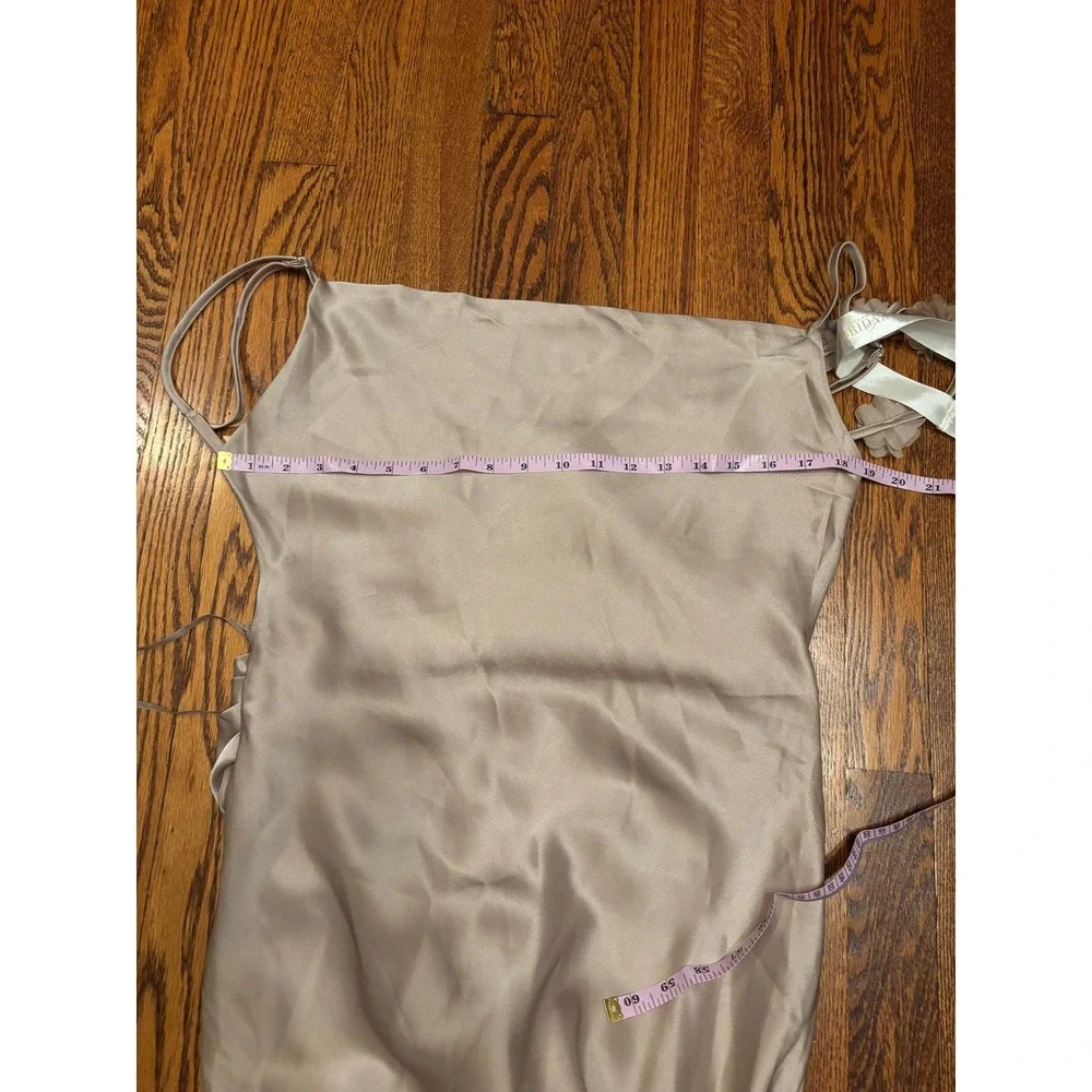 JLUXLABEL Down The Aisle Satin Maxi Dress Taupe Cowl Neck Floral Open Back Small - Picture 8 of 9